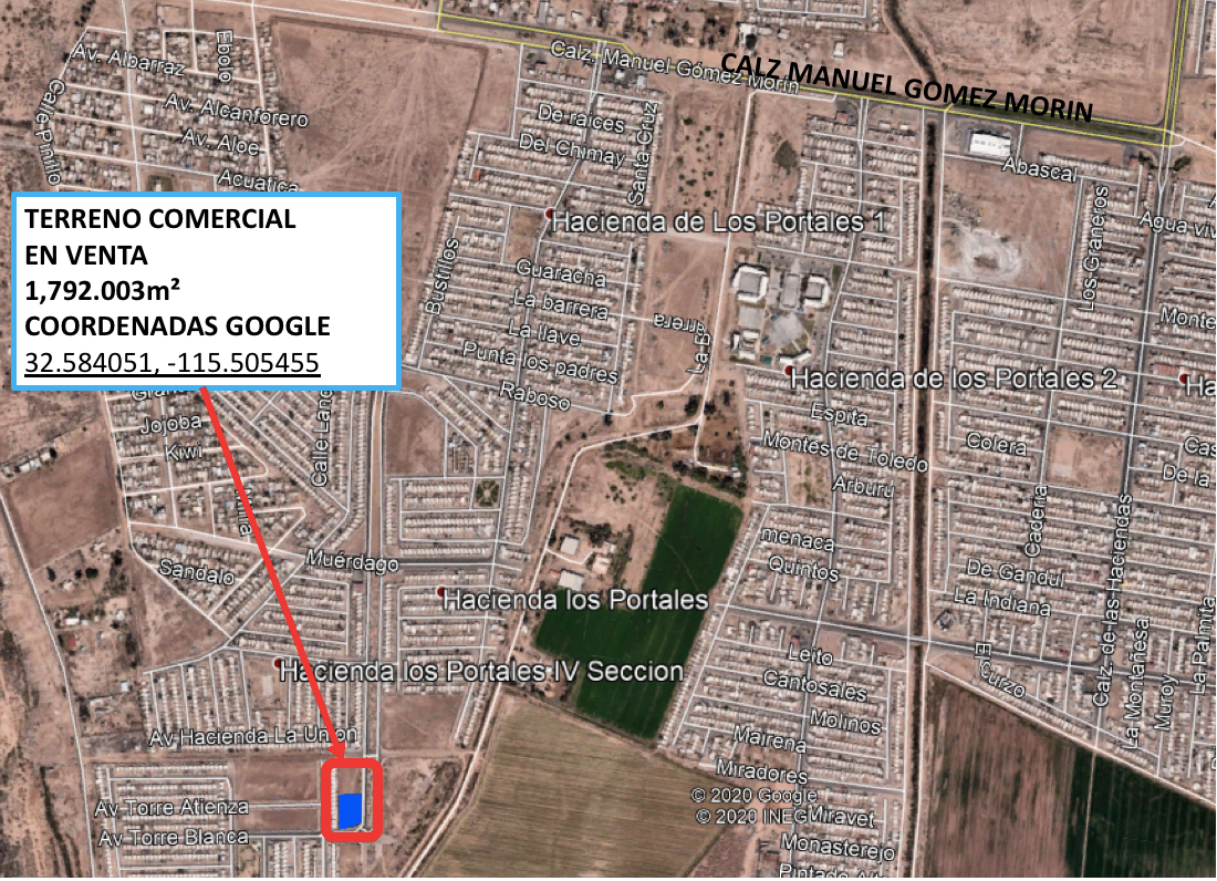 Terreno Comercial en esquina de 1,792m² en Hacienda de las Torres