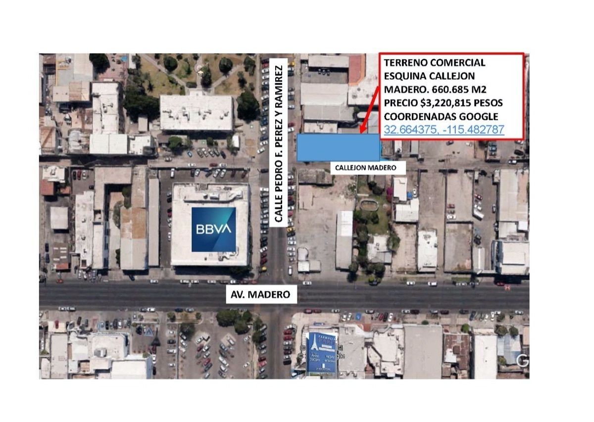 Terreno Comercial en esquina de 660m2 a una cuadra de Av. Madero