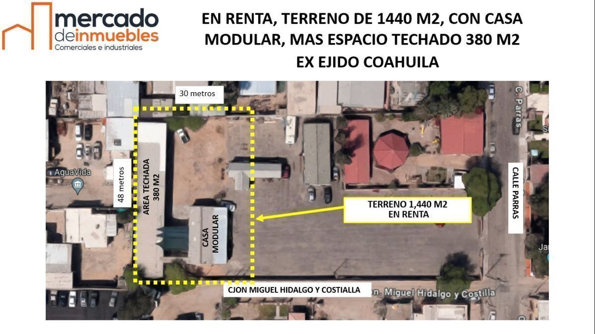 RENTA DE TERRENO DE 1,440 M2, EX EJIDO COAHUILA. INCLUYE CASA MODULAR / OFICINA