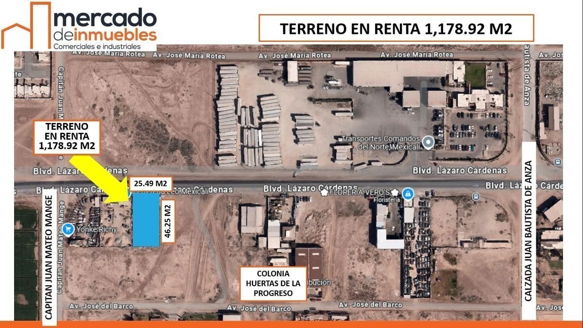 !!Terreno en Renta 1,178.92 m2, Lazaro Cardenas, Mexicali!!